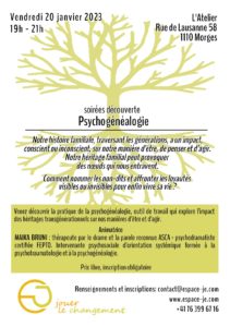 Psychogénéalogie, soirée découverte, gratuit, soirée groupe, généalogie, Maika Bruni, psychodramatiste, reconnue asca